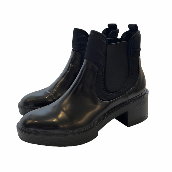 Zara Black Patent Leather Booties with Fabric Slip-On - Picture 8 of 8
